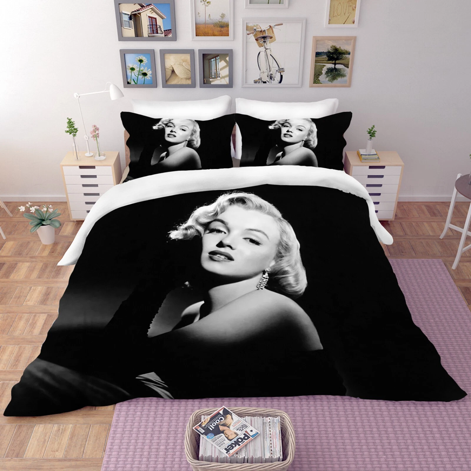 3D Marilyn Monroe Black Bedding Set