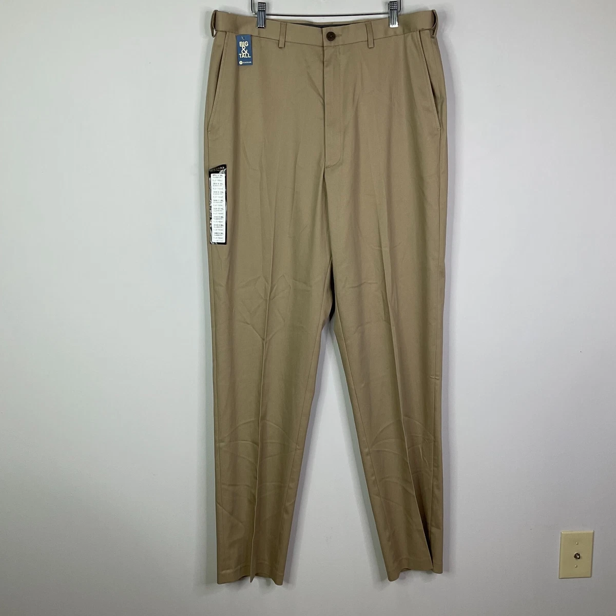 Haggar Pants Mens Size 36X36 Tall Flat Front Classic Fit Khaki Stretch