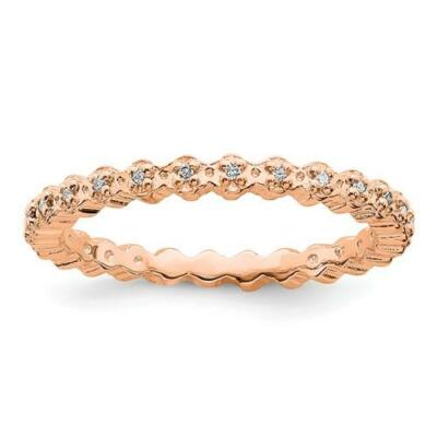 Roségold Sterlingsilber & Weiß Diamanten Ewigkeit stapelbar Ring Größe 5