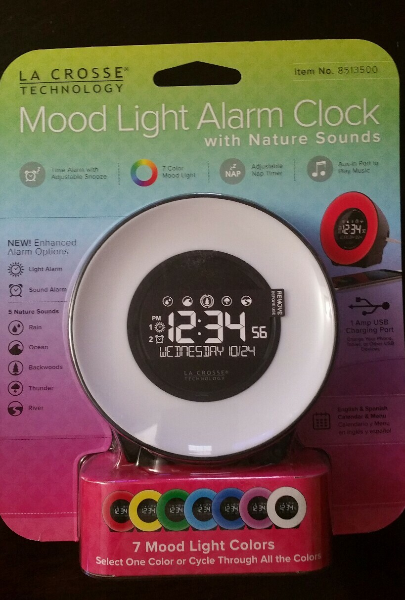 Alarm Clock with 7 Mood Light Color LCD w/ USB Charging Port La Crosse