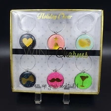 Sicura Holiday Cheer Wine Charms - Set of 6 - New in Box