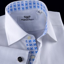 White Herringbone Formal Business Dress Shirt Mens B2B Designer Clothing Apparel