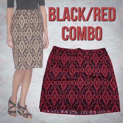 Linea by Louis Dell'Olio Ikat Printed Pull-On Skirt 2X Black-Red Combo A254441