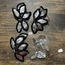 bridal bridesmaids headpieces combs set of 4 black silver leaves