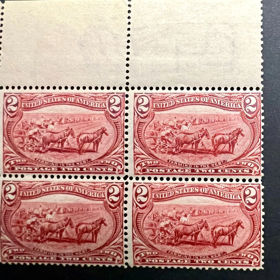 1898 US #286 – Top Corner BLOCK of (4) W/ Selvage, Trans Mississippi – M, OG, NH - Image 4 of 4