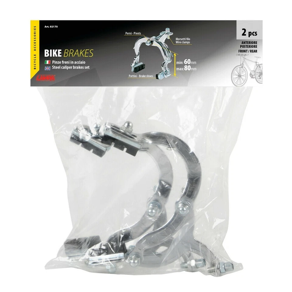 COPPIA PINZE FRENI ANT+POST PER BICI BICICLETTA MTB IN ACCIAIO SET COMPLETO BIKE - Immagine 2 di 4