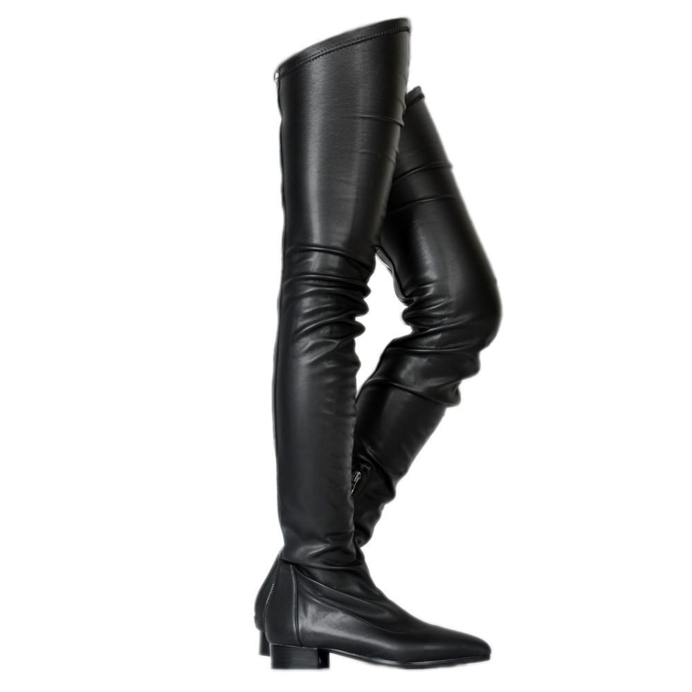 Women's Low Heel Over The Knee Stretch Leg Thigh High Boots shoes