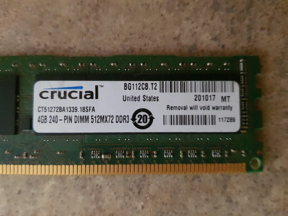 4GB 2RX8 MICRAS/CRUCIAL ECC DDR3 1333 DIMMS PC3-10600E CT51272BA1339 RAM FBT-3 Foto 3 de 4