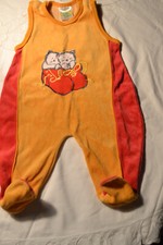retro Baby Strampler Gr. 68 Vintage Samt Katze Kätzchen Newborn Puppe Kleidung