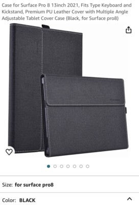 Surface Pro 8 Case (2021), Folding Sleeve, PU Leather, Type Cover Compatible