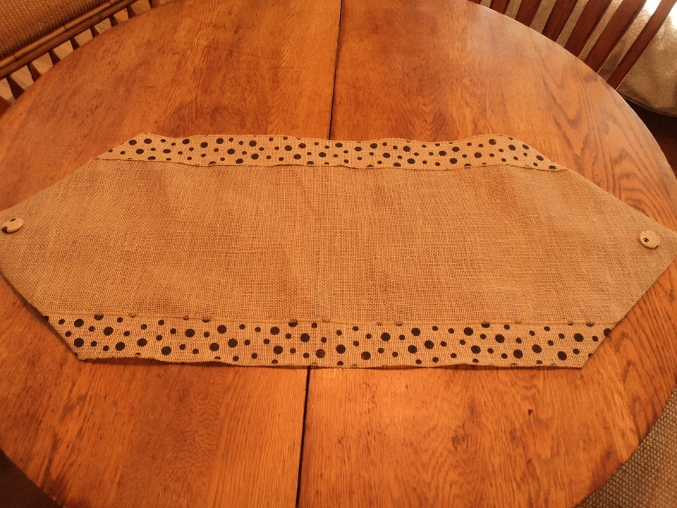 Handmade Burlap Table Runner- Natural Jute Burlap W/ BLACK Dot Border- 42" X 14" - Image 3 of 3