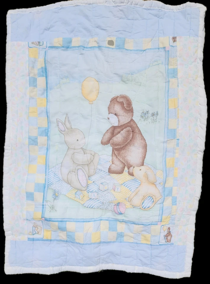 Manta de bebé hecha a mano con panel de tela de oso Mount Vernon Mills de colección edredón conejito Foto 2 de 4