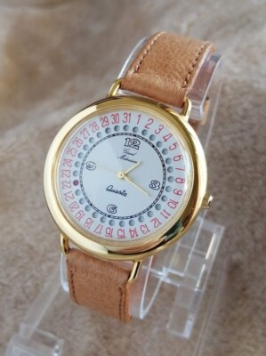 Damenuhr Vintage Watch GERARD MALMAISON Leder vergoldet Mode Big Size Quartz