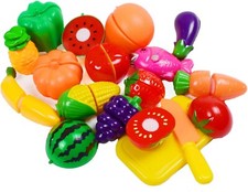 16 Pack Play Kitchen Plastic Cutting Food for Kid, Cutting Fruits Vegetables Set