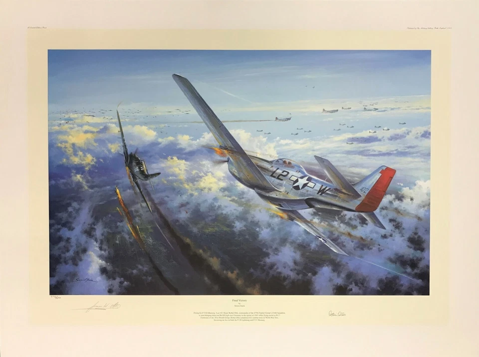 Final Victory de Simon Atack arte de aviación firmado por la Segunda Guerra Mundial Ace Robin Olds Foto 3 de 3