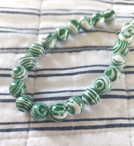 10 Marble Beads Green White Striped Synthetic Malachite 8mm Jewelry Supplies - 第 1/2 張圖片