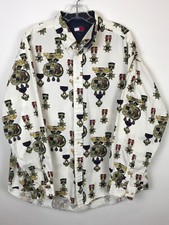 XL Tommy Hilfiger Military Badges Button Down Men Long Sleeve White Shirt