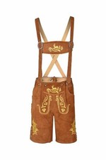 Bavarian Lederhosen Oktoberfest German Leather Brown with Matching Shorts