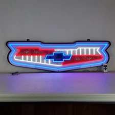 57 Chevy Emblem Chevrolet Grill Neon Sign Led Flex-Neon Light In Steel Can