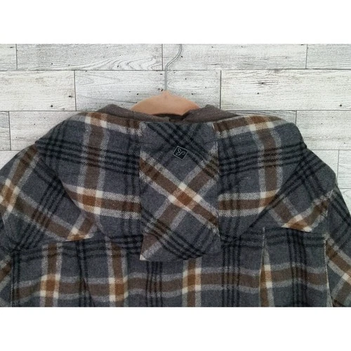 PrAna Asgard Men's L Gray Brown Plaid Hooded Flannel Jacket Snap Front image 6