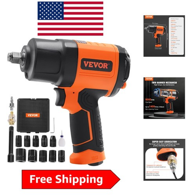 #ad 1 2 Inch High Torque Air Impact Wrench 1400 ft lbs Performance with Socket Set $95.99