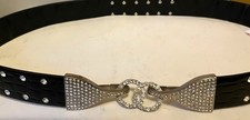 Faux Leather Croc Embossed Belt RHINESTONES 6"W Bling Buckle BOHO XL/40"