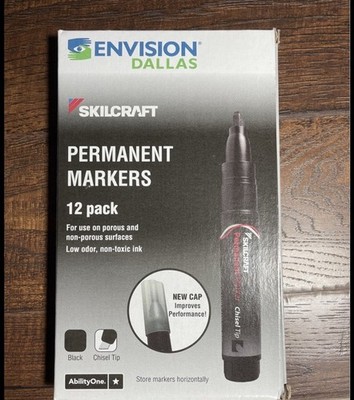 SKILCRAFT Jumbo Permanent Marker, Chisel Tip, Black, 12 Markers (NSN9731059)