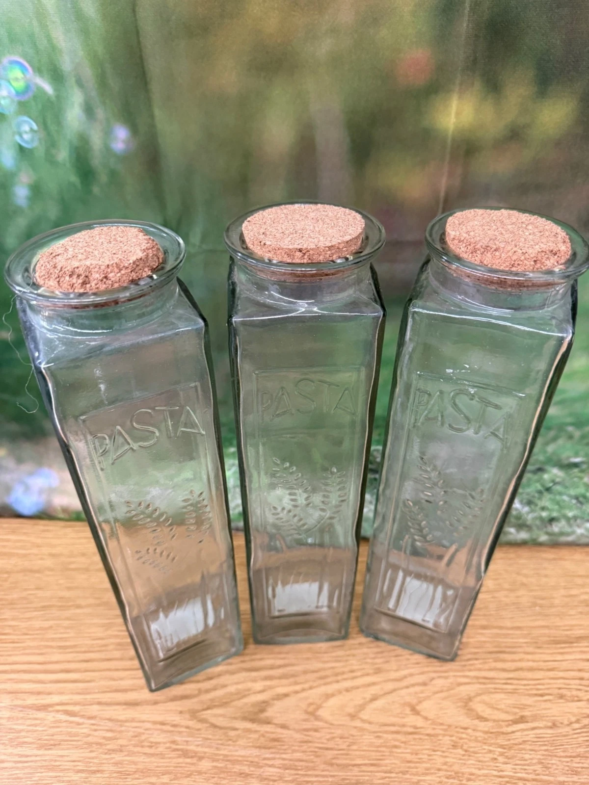 Vintage Embossed Glass Pasta Jars With Cork Lids Decorative Storage