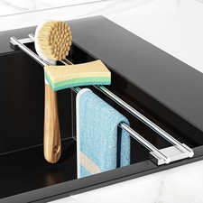 Dish Cloth Holder for Kitchen Sink, Adjustable Over-The-Sink Dish Rag Rack,