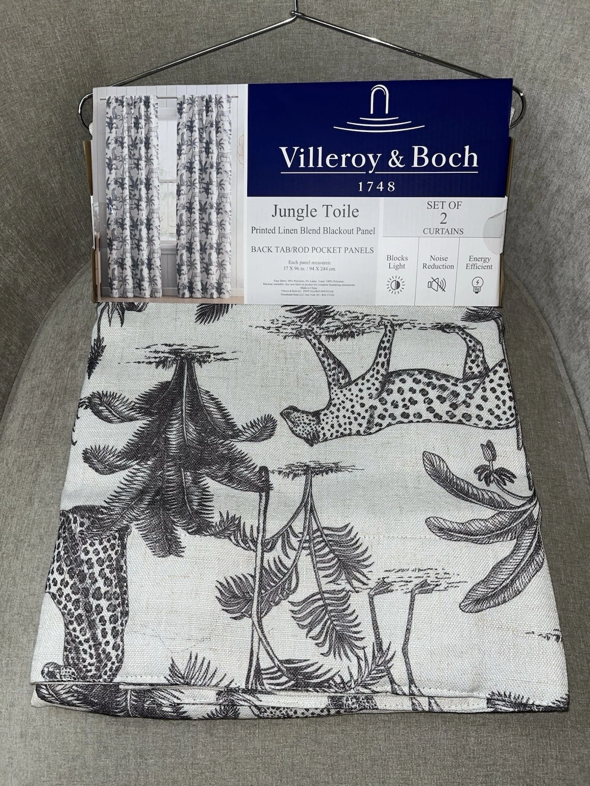 Villeroy & Boch jungle toile design rod packet 2 panel curtain set size 37”x 96”