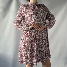 Sezane Floral Paisley Print Button Down Viscose Mini Dress Burgundy Red Size 34