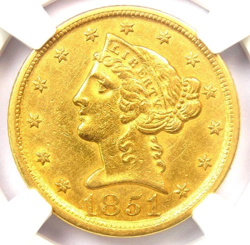 1851-D Liberty Gold Half Eagle $5 - NGC AU Details - Rare Dahlonega Gold Coin!