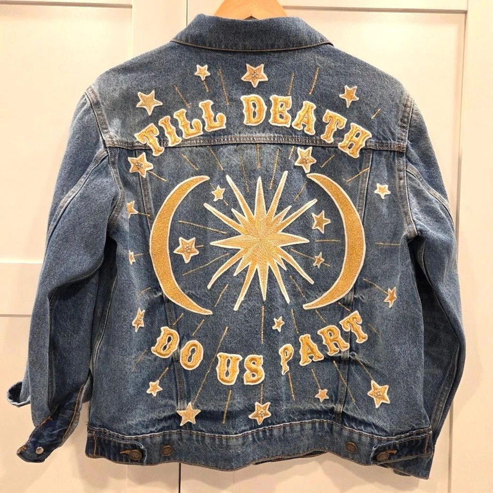 Chaqueta de novia Denim and Bone Denim años 70 inspirada en oro bordado celestial L Foto 3 de 4