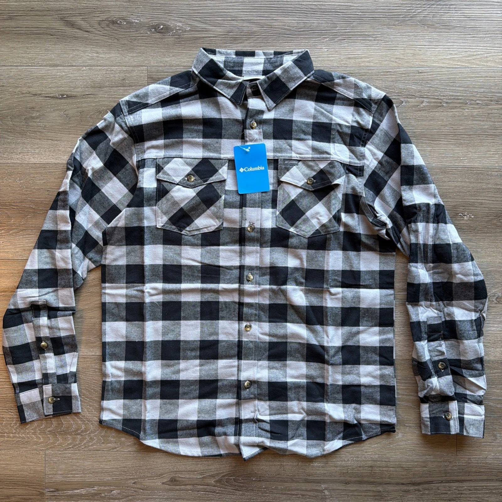 Columbia Men’s Shirt Plaid Flannel Long Sleeve Button Up Gray Buffalo Check M