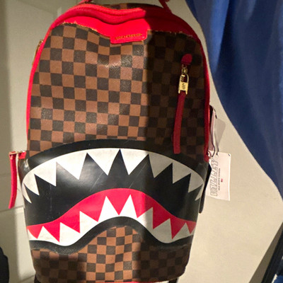 Sprayground Limited Edition Checkered Shark Mouth Backpack Zip, Inner Pockets