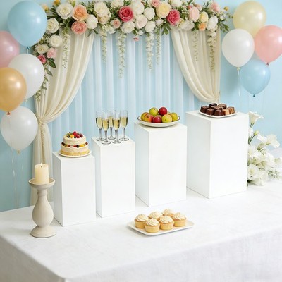 4Pcs Acrylic Display Stands Buffet Risers for Catering Dessert Table Shelf White