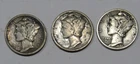 Lot of 3 Silver Mercury Dimes 90% Silver : 1925-P, 1936-D and 1941-P - NR