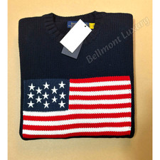 POLO RALPH LAUREN Navy American Flag Cotton Sweater Women's Large NWT