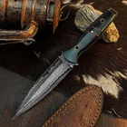 9.0" Damascus Dagger Knife Full Tang Resin Handle Fix Blade Leather Sheath