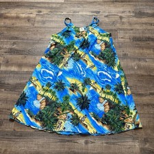 Rima Tropical Caribbean Blue and Green Sleeveless Dress Women's Size Large