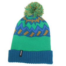 PATAGONIA Youth Blue Green Ochre Zig Zag Pom Ski Hat