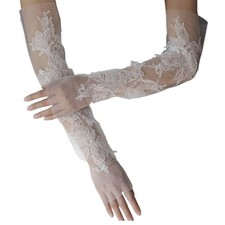 Elegant Bridal Tulle Arm Cover Lace Trim Fingerless Gloves For Wedding