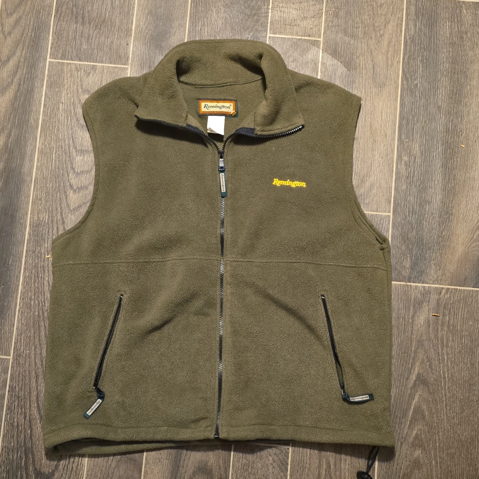 Remington Men's Full Zip Vest OD Green Stand-Up Collar Large Logo Embroidered