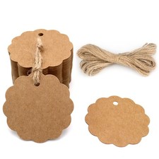 100PCS Craft Scalloped Paper Gift Tags with Natural Jute Twines, 2.4'' Round ...