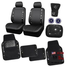 Bling Diamonds Car Seat Covers Front Seats Leather Shining Rhinestone Black