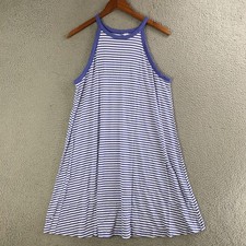 Old Navy Jersey Swing Dress Womens Large Halter Neck Pullover Striped Blue NEW