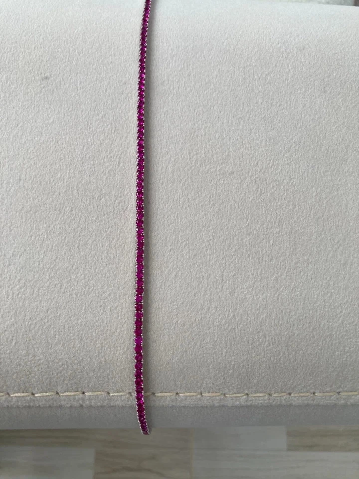 18 克拉圆形切割实验室红色红宝石网球项链 14K 镀白金 — 第 3/4 张图片