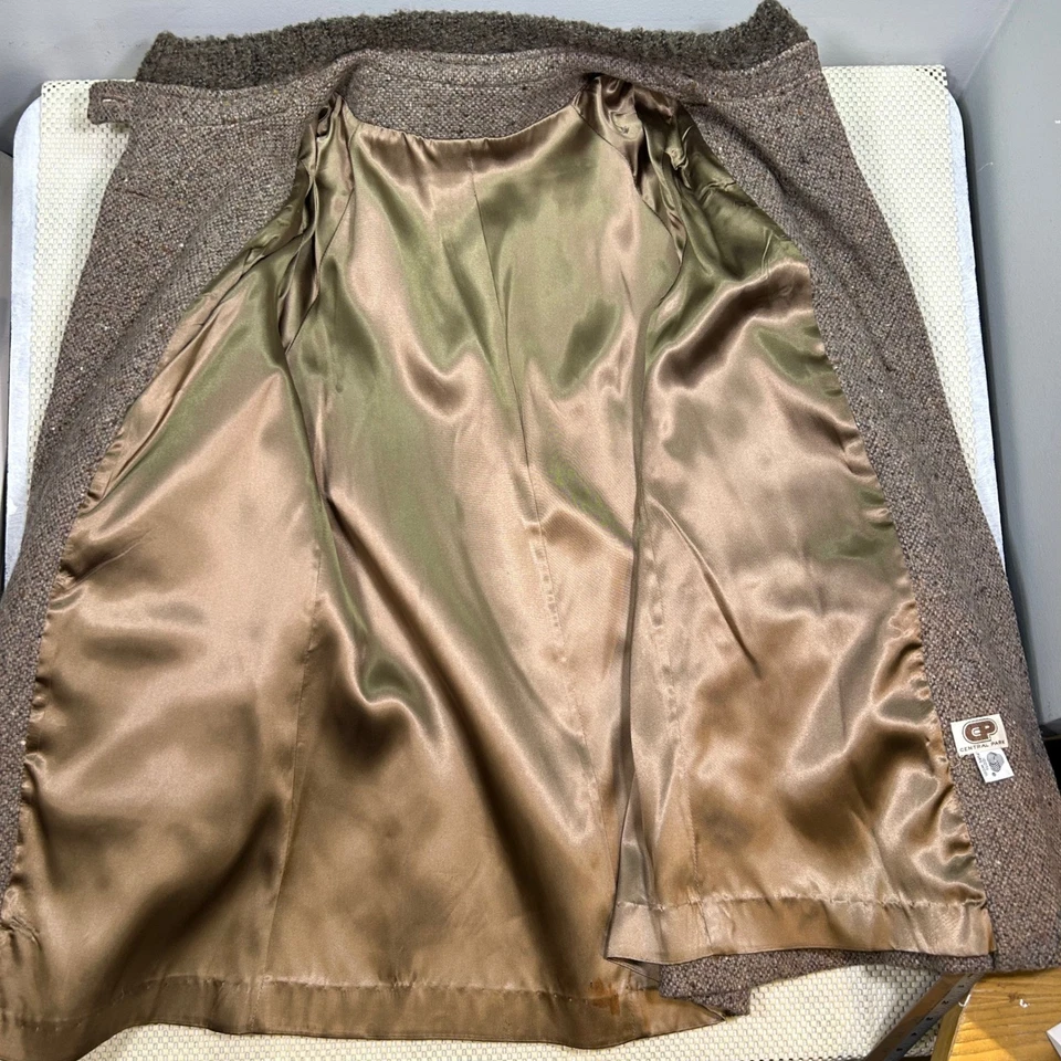 Abrigo de tweed de lana pura vintage Central Park marrón con botones delanteros chaqueta para mujer Foto 4 de 4