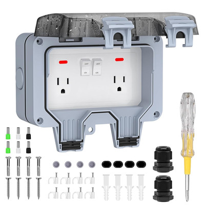 Double Outdoor Outlet with Box Waterproof IP66 Outdoor Electrical Receptacle, Ou