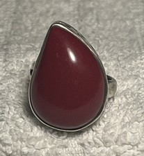 Vintage 925 Red Coral Bezel Set Sterling Silver Ring Size 6